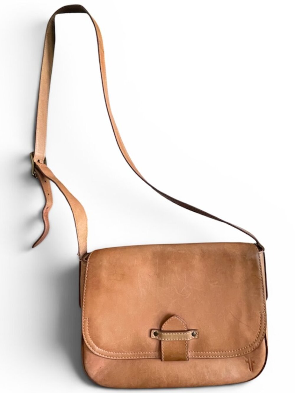 Frye Tan Leather Crossbody Saddle Bag Western Purse Boho Hippie Cowgirl